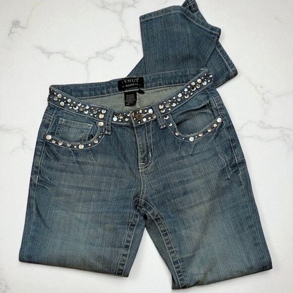 VENUS THE GODDESS Denim Jeans Women's Size 27 Silver Studded Light Blue Wash - Picture 1 of 11